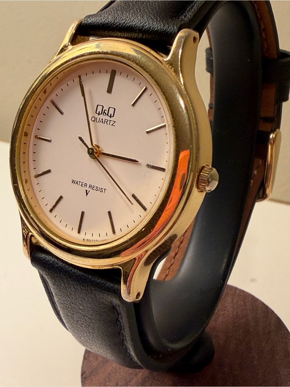 Q&Q Quartz Gold Tone Watch – White Dial | New Leather Band & Battery